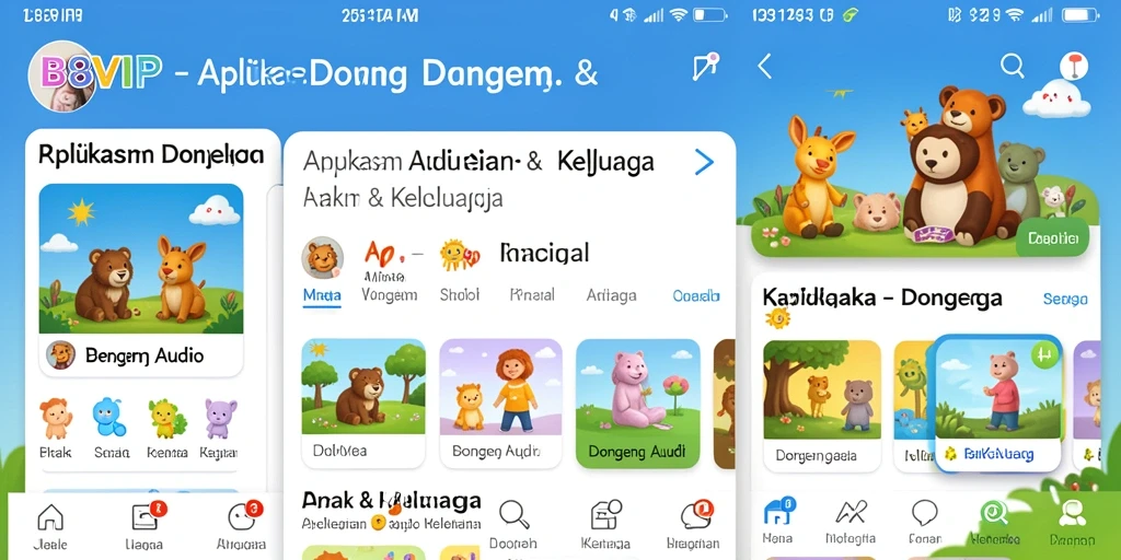 Tampilan antarmuka B8VIP untuk Dongeng Audio yang ramah anak.