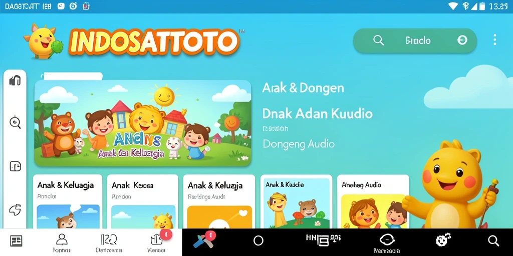 Tampilan antarmuka aplikasi Dongeng Audio INDOSATTOTO yang menarik.