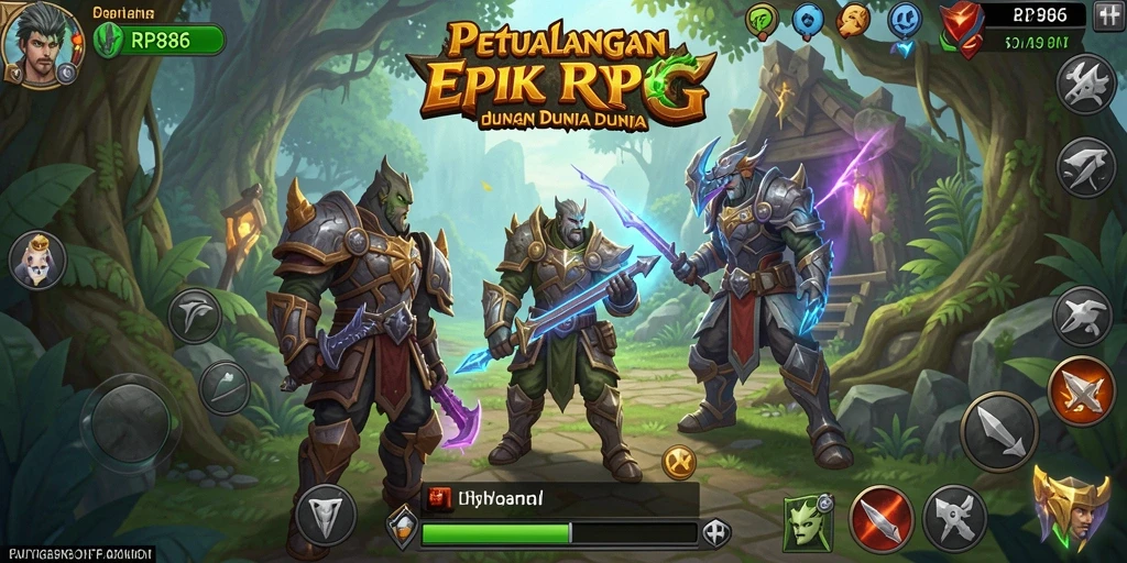 Tampilan antarmuka RPG yang menarik dan penuh warna di RP886.