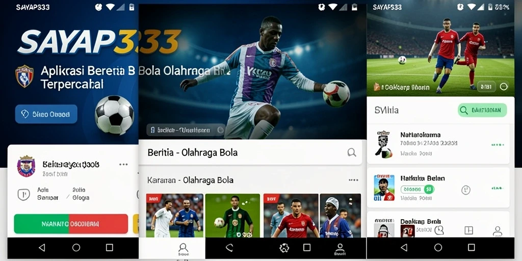 Antarmuka aplikasi SAYAP33 yang menarik dan informatif untuk berita olahraga bola.