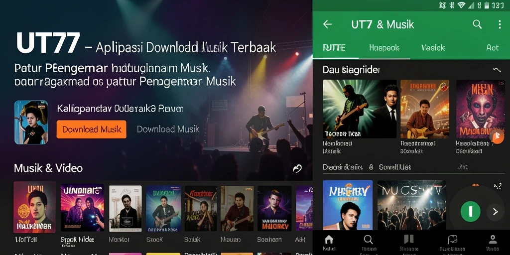 Antarmuka UT77 menampilkan fungsi Download Musik yang intuitif dan mudah digunakan.