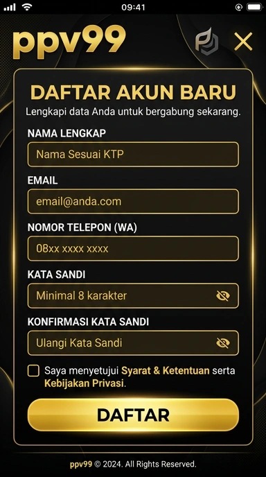 Tampilan halaman daftar ppv99