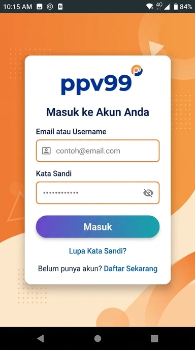 Tampilan halaman login ppv99
